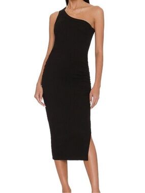 Michael Stars One Shoulder Ribbed Black Dress